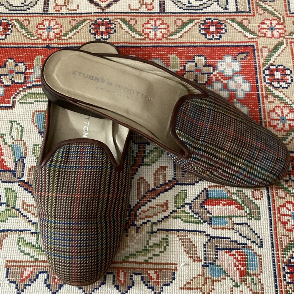 Stubbs & Wootton Plaid Mules 6.5